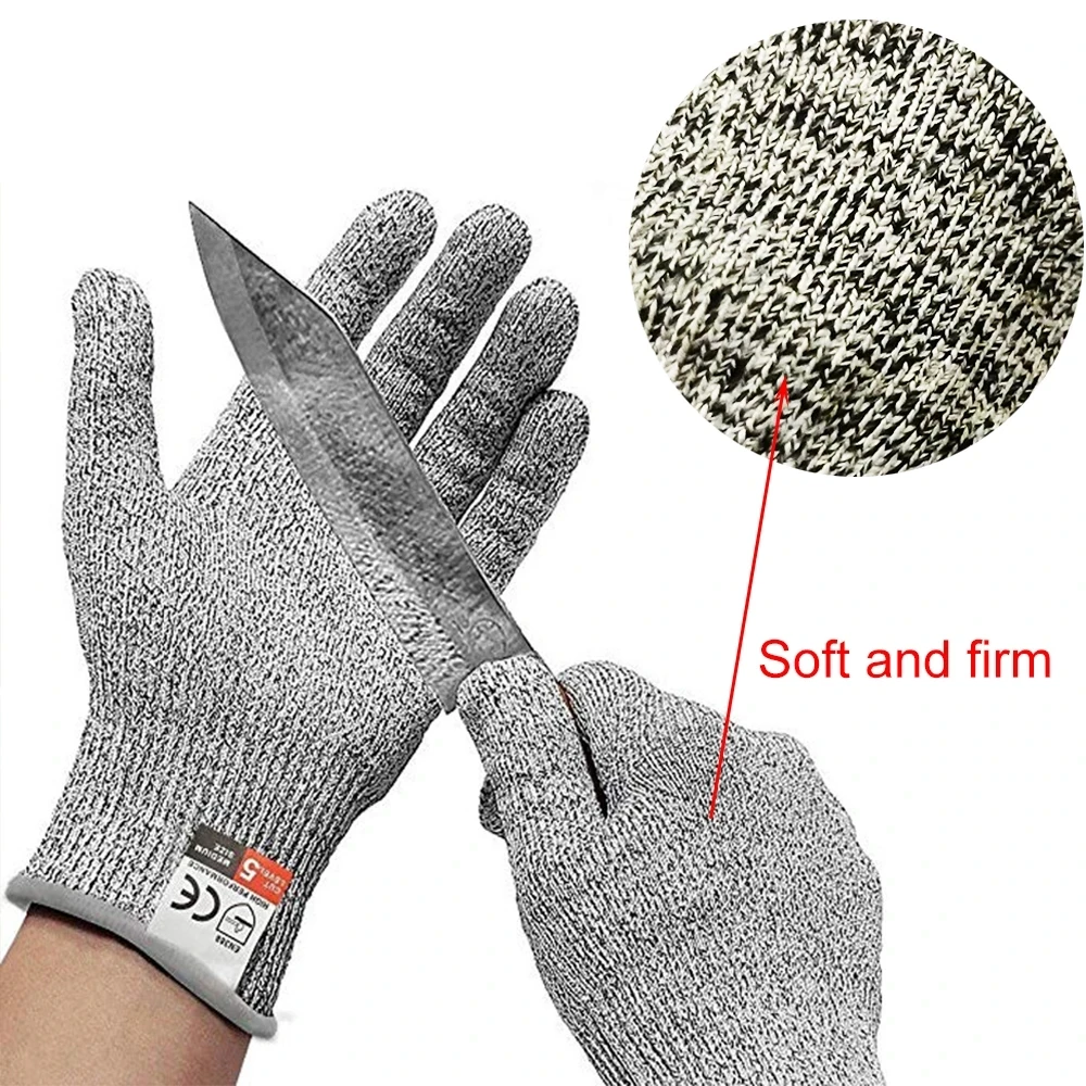 Anti Cut Gloves 1Pair Grey Black HPPE EN388 ANSI Anti-cut Level 5 Safety Work Gloves Cut Resistant