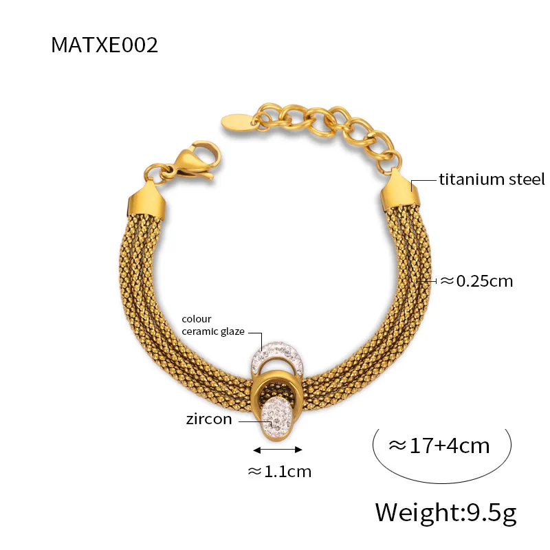 Neue Edelstahl Vergoldete 3-Schicht-Ketten-Halskette für Damen Luxus Kristall-Anhänger Armband Halskette Set Schmuck Geschenk – Detail 3