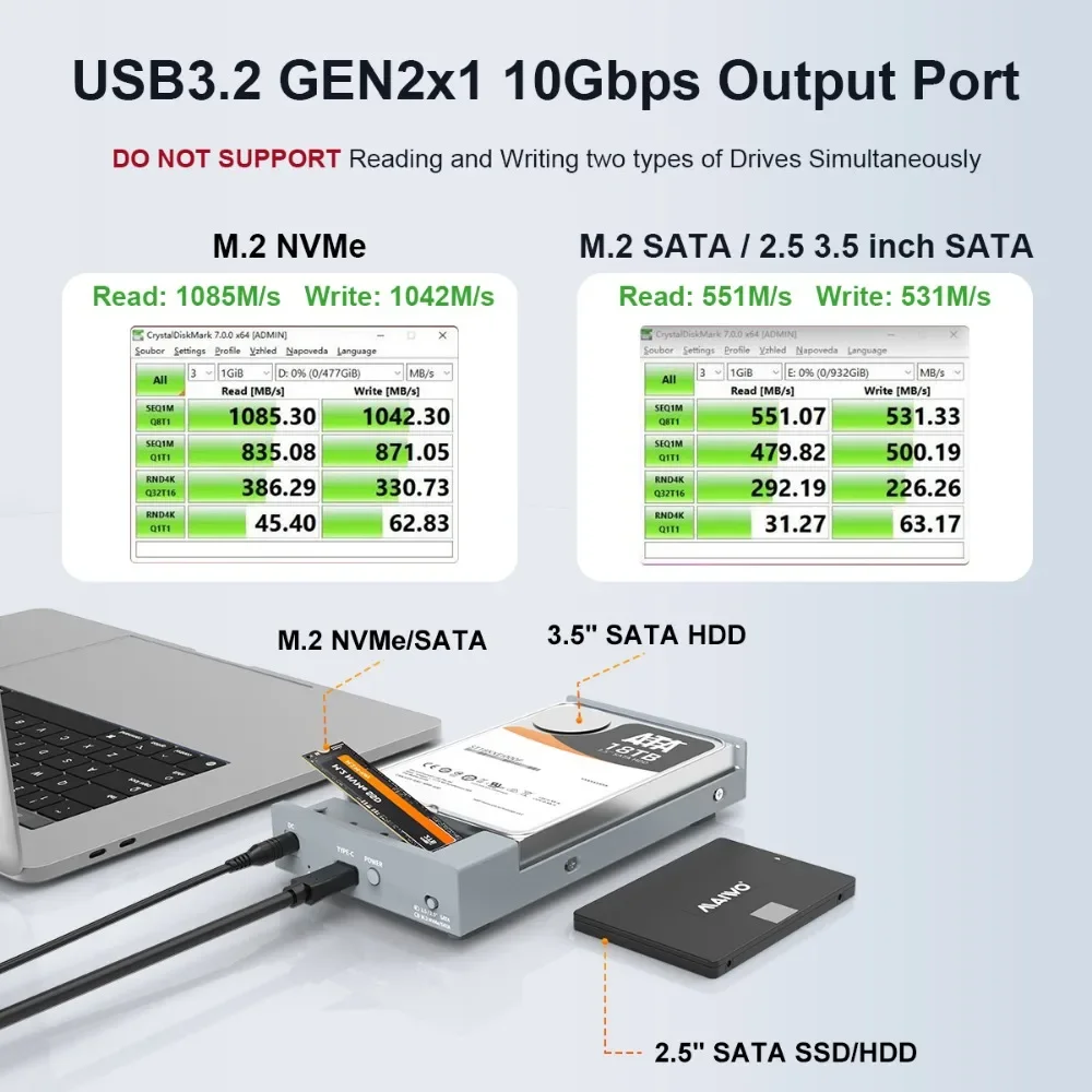 MAIWO   Ŭ, M.2 NVMe/SATA 2.5, 3.5 ġ SATA SSD/HDD  ϵ ̺, USB 3.2, 10Gbps HDD ̽, USB C ̽ PC