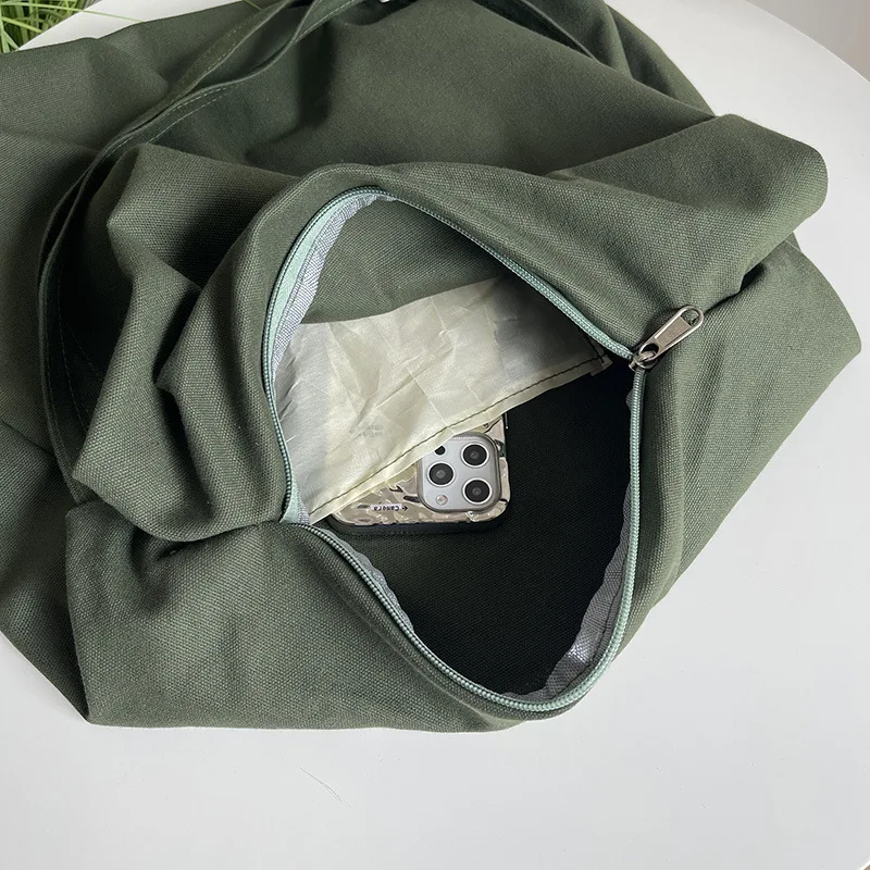 Solid Color Canvas Shoulder Bag Large Capacity Crossbody Bag Casual Shopping Bag with Adjustable Strap Handbag Daily Travel Bags