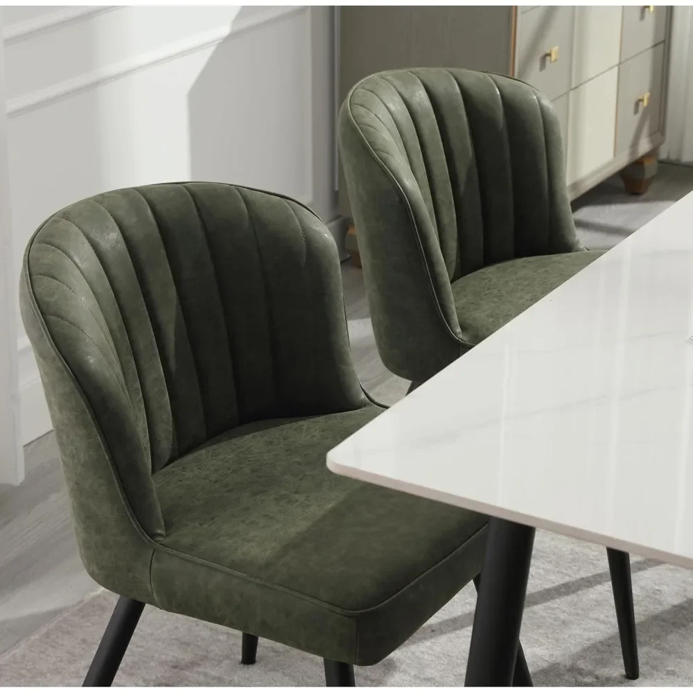Dining Chairs Set of 2, Upholstered Leather Dining Room Chairs with Shell Back, Modern Kitchen with Metal Legs