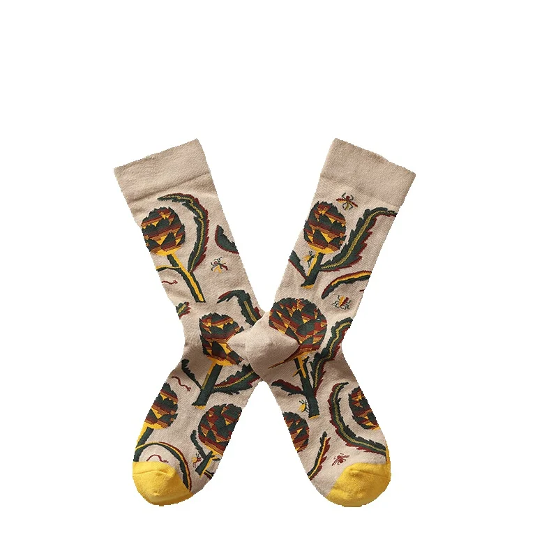 2025e French Women's Mid-Calf Cartoon Graffiti Trendy Socks Ins Personality Casual Jacquard Skateboard Street Summer HyunA_voghion.com
