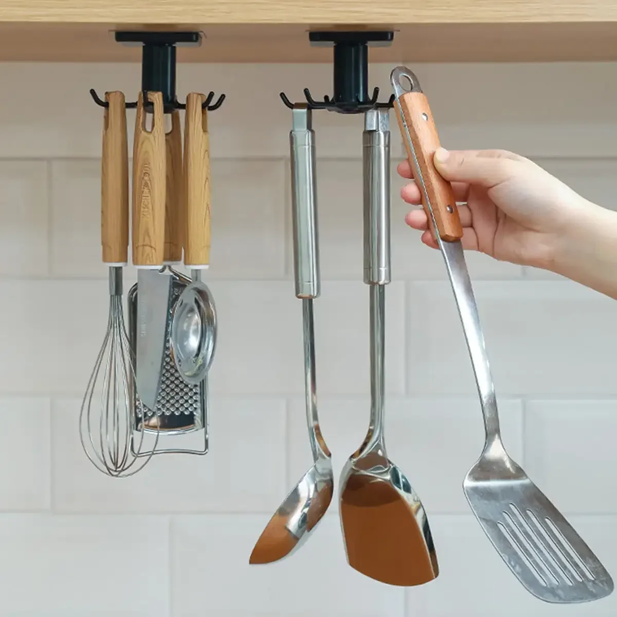 1/2pcs-Kitchen Hooks Rotating Storage Rack Without Punching Wall-Mounted Kitchenware Supplies Gods Multifunctional Shelves
