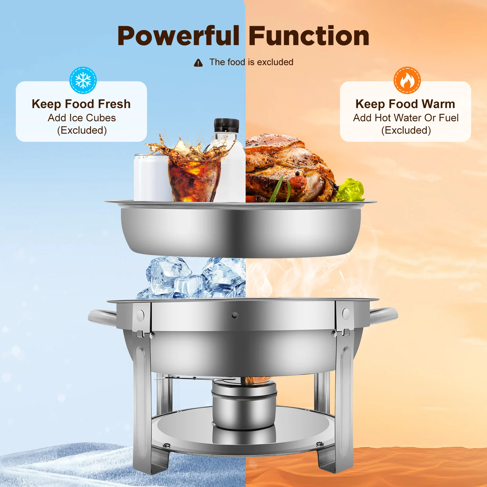 7,5L Runder Chafing Dish, 410 Edelstahl Buffet-Wärmer für Partys/Hochzeiten/Camping - Hält Speisen Warm/Kalt – Detail 4
