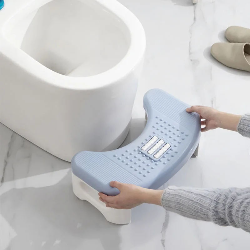 Household Toilet Stool PP Circular Arc Folding Foot Stool Inclined Roller Design Step Tool with Non-slip Mat