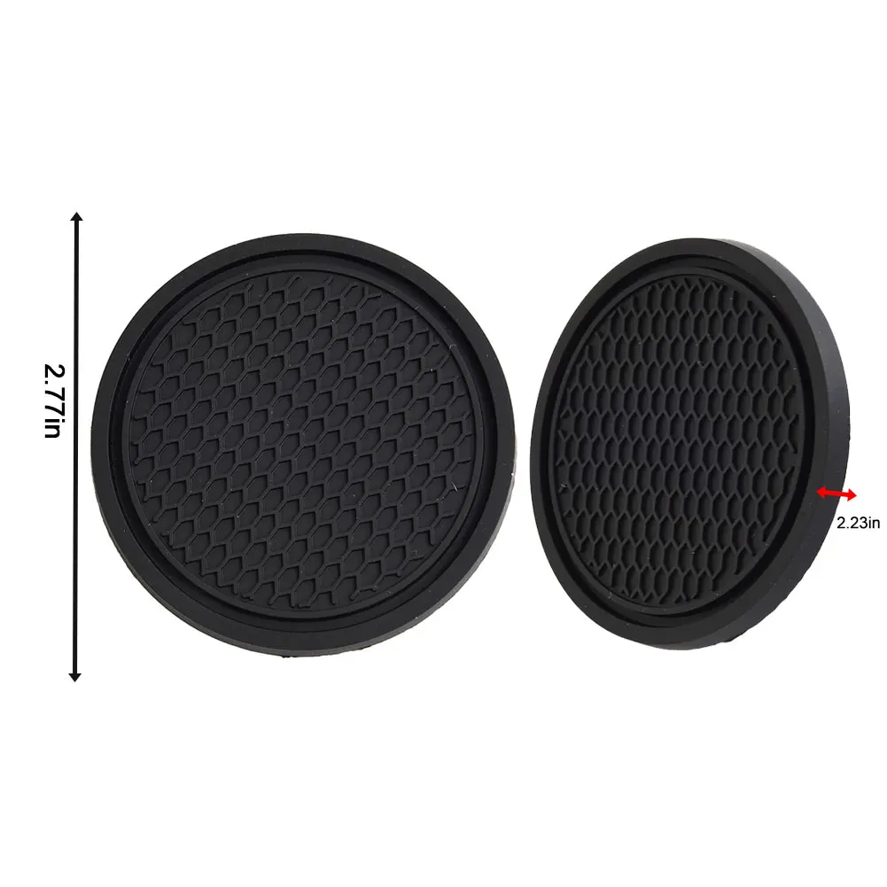 2 Pezzi Sottobicchieri Auto Antiscivolo In PVC Nero, Tappetini Portabicchieri Universali Diametro 7cm