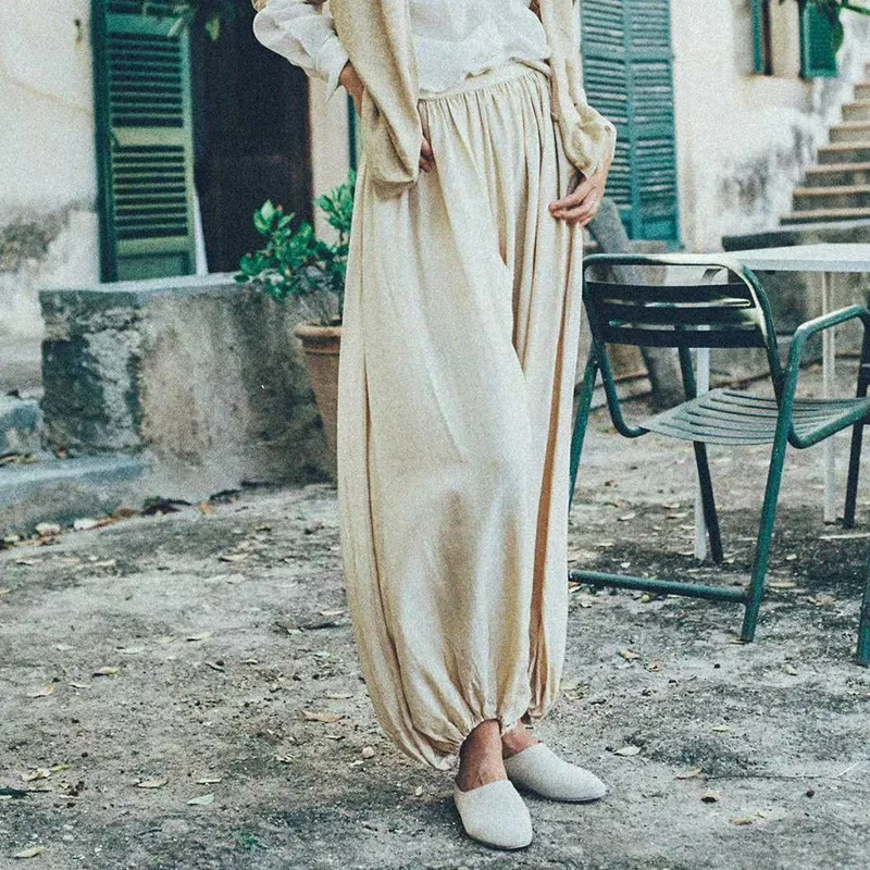 

Spanish Minority Cor Electric Spinning Silk Loose Bloomers Design Sense Casual Wide Leg Trousers Women