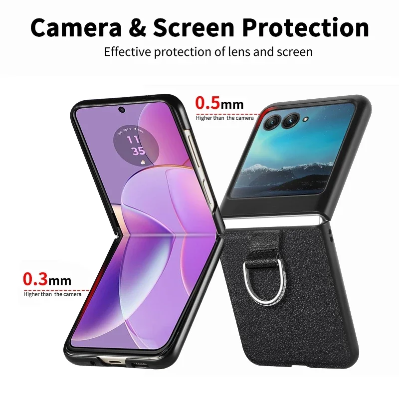 Elevate your Motorola Razr with our Premium PU Leather Folding Phone Case – Ultra-Durable, Elegant Design, and Solid Color Ring Holder