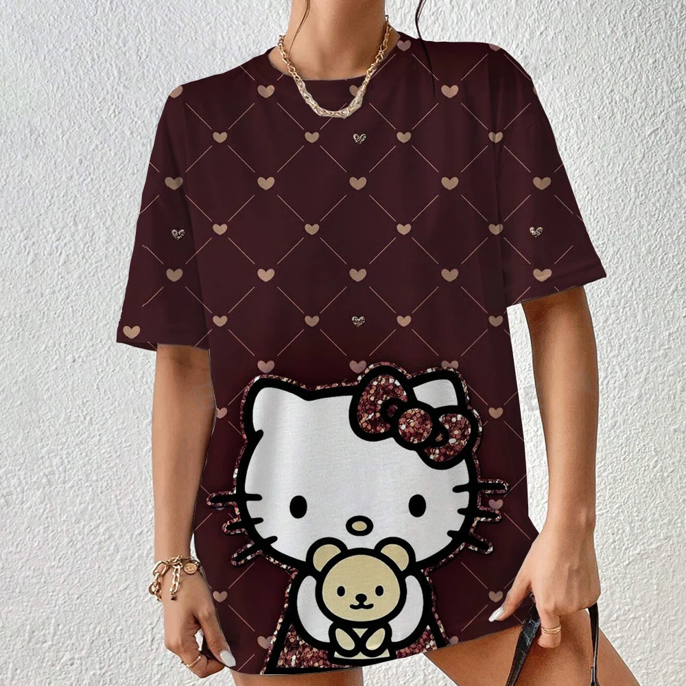 thumbnail image 1 of Camiseta de verano con estampado 3D de Hello Kitty para mujer, remera Harajuku de gran tamaño para niña, ropa nueva de manga corta con cuello redondo, 1 of 5