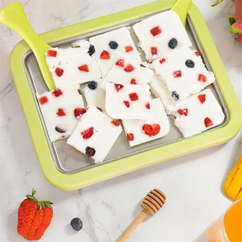Mini Yogurt Maker Fried Yogurt Machine Household Cold Sweet Frozen Fried Ice Tray DIY Ice Cream Maker Pan with Scraper