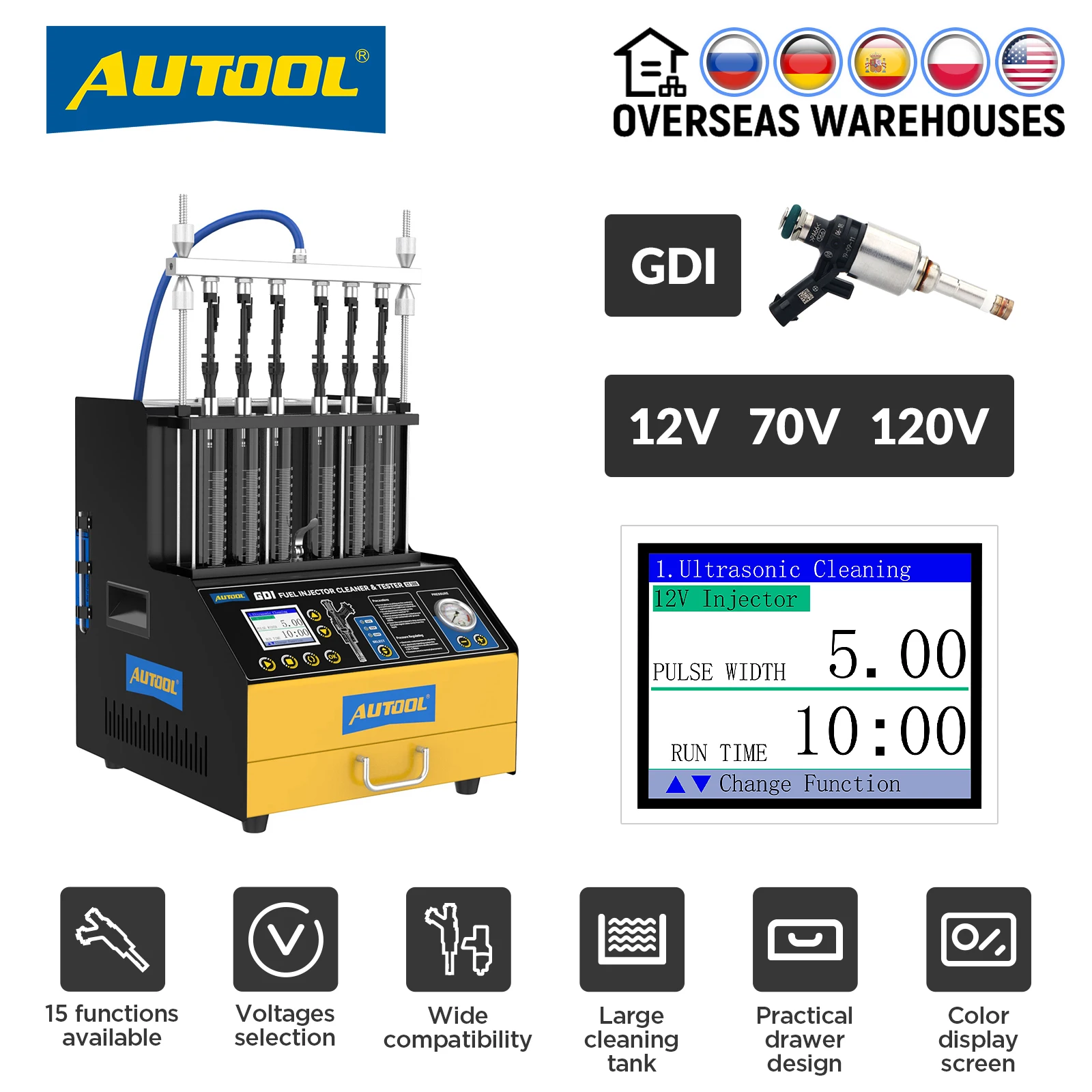 AUTOOL CT500 GDI Fuel Injector Cleaner Tester Continuous Injection Test