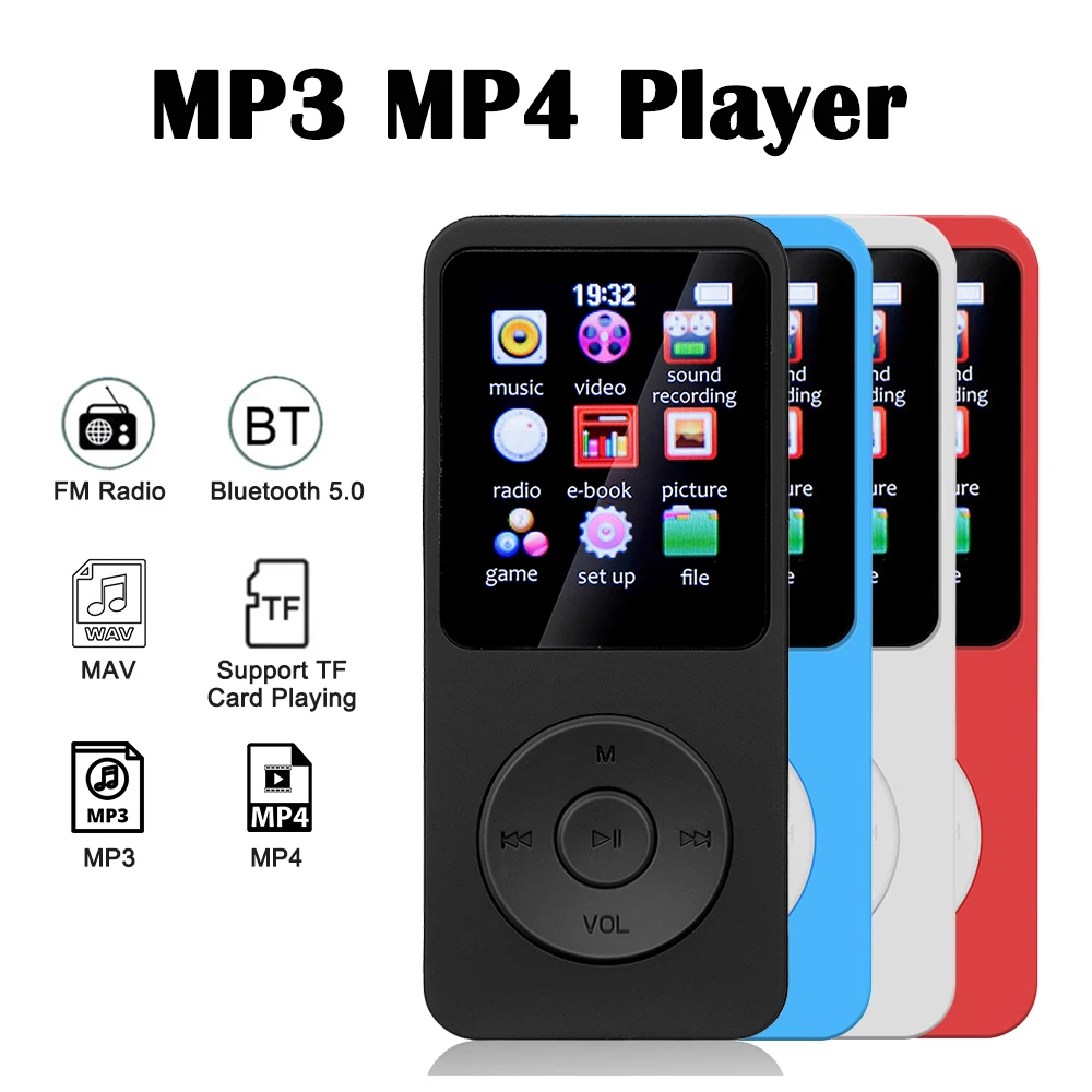 Lecteur MP3 32gb, Bluetooth pour enfants, hifi son et touch button music  player affichage 1,5 pouces pour le sport, podomètre, radio FM,  enregistrement, casque inclus