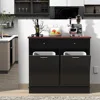 Dual tilt trash cabinet 20 gallon, antique style headboard trash can cabinet kitchen with solid wood tabletop and drawers 1