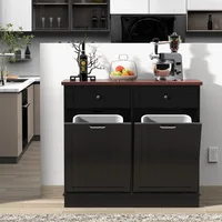 Dual tilt trash cabinet 20 gallon, antique style headboard trash can cabinet kitchen with solid wood tabletop and drawers 1