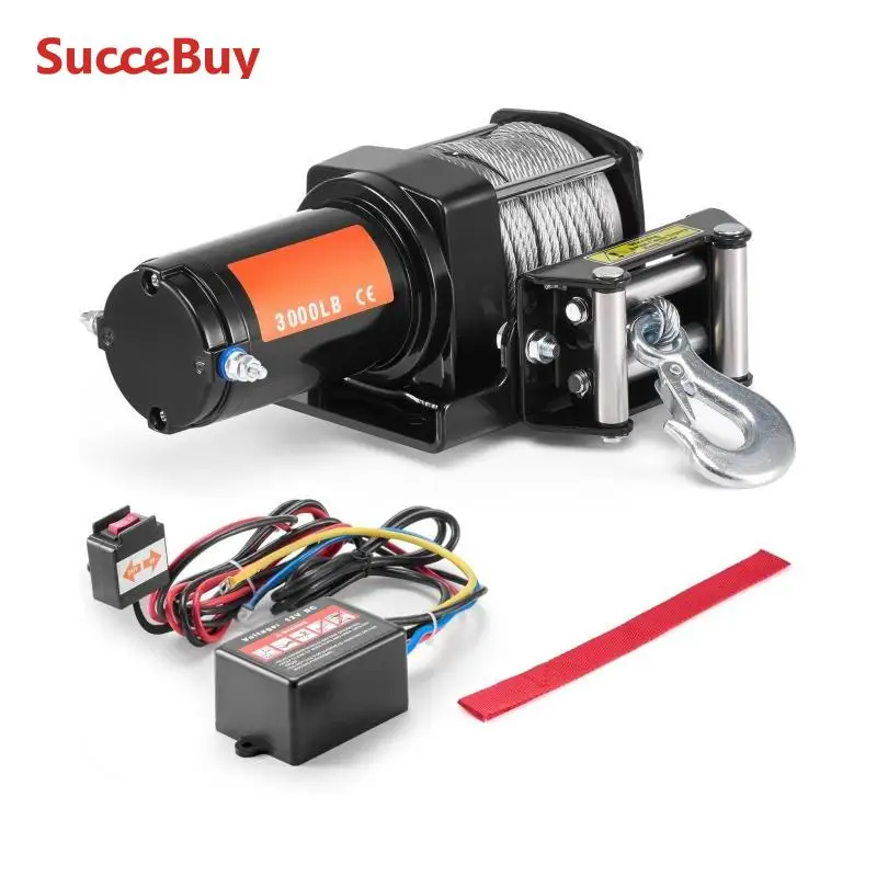 3000lbs ATV/UTV Electric Winch 12V Steel Rope Winch 39 ft Cable Roller Wired Remote Control For Towing Off-Road