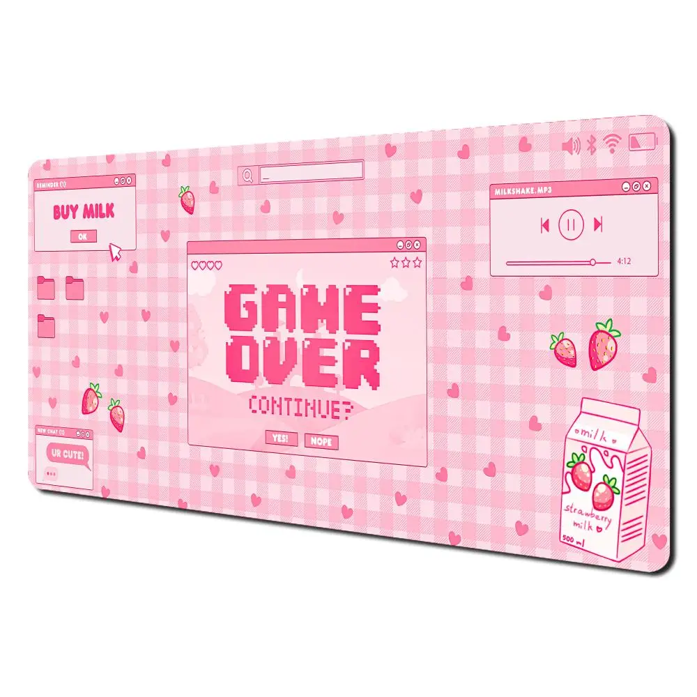 Cute Pink Kawaii Non-Slip Gaming Desk Mat with Durable Stitched Edges for Office and Gaming Use