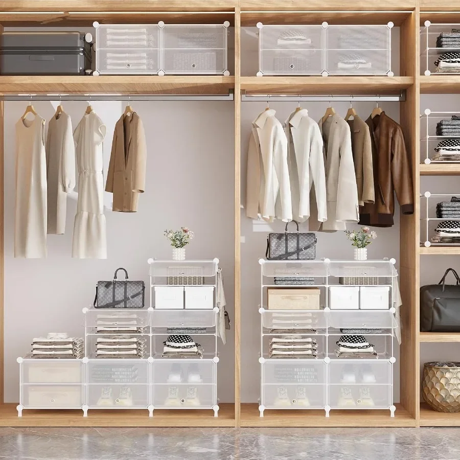 Shoe Rack 6 Tier Shoe Storage Cabinet with Door 24 Pair Shoe Organizer Shelves for Closet Hallway Bedroom Entryway Transparent