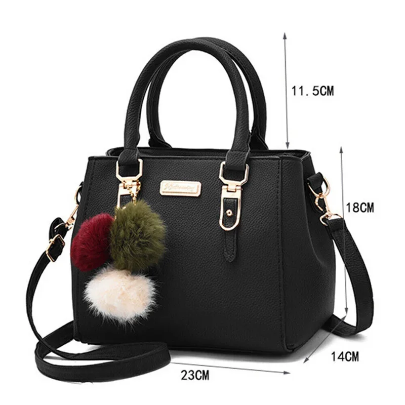 1PCS Bags Women Fashion Simple PU Shoulder Small Double Large Capacity Hairball Tote Slanting Cross Women's Bags
