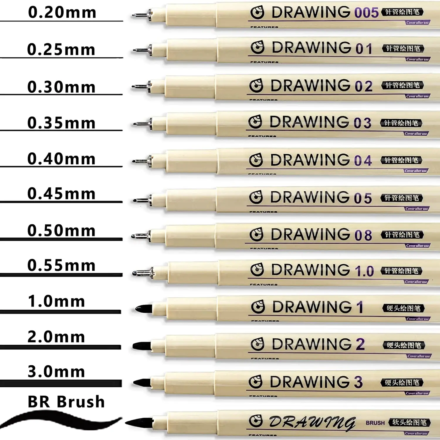 Drawing Pens Set Black Fineliner Set of 12 Waterproof Pens