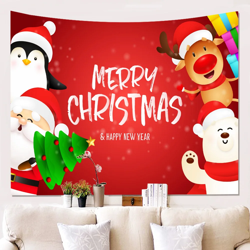 

Christmas Tapestry Festive Decor Living Room Bedroom Background Garden Posters Santa Claus Snowman Deer Wall Hanging Beach Towel
