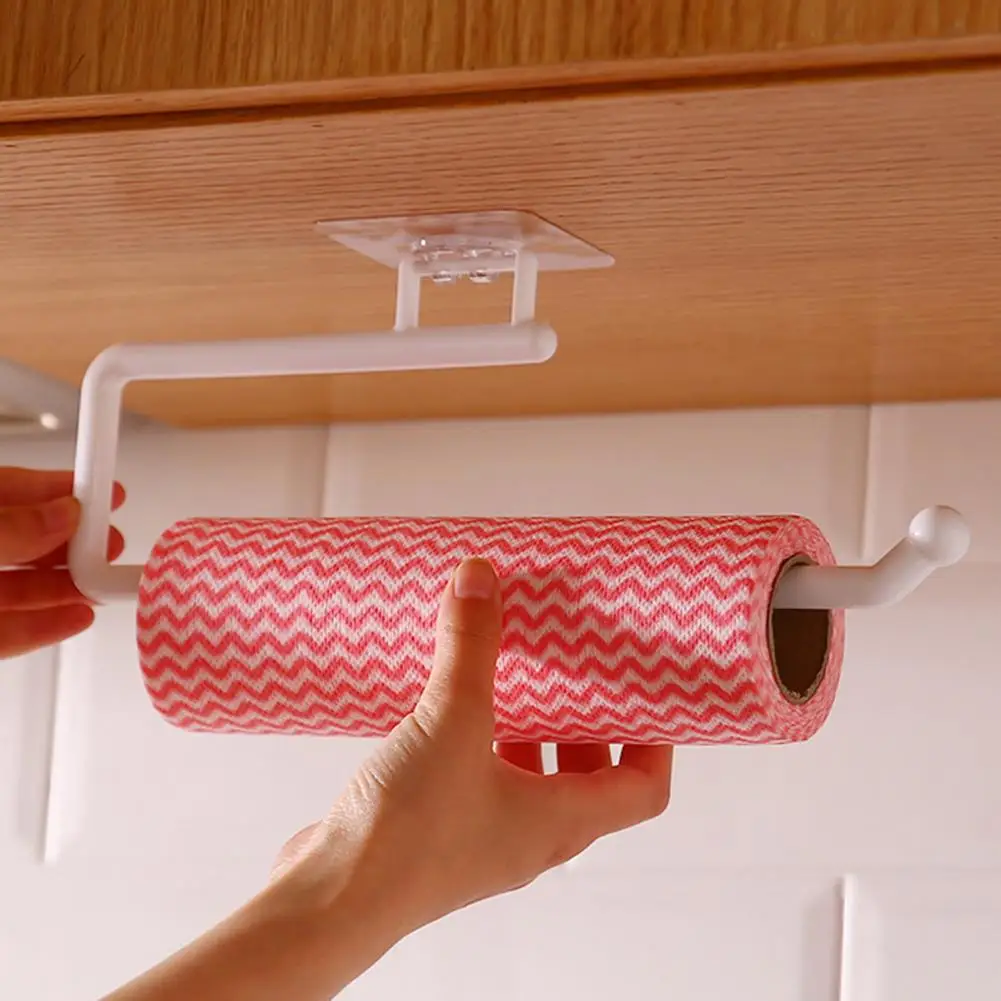 Kitchen Paper Roll Holder Towel Hanger Rack Wall Mounted Self Adhesive Paper Towel Hanger Kitchen Bathroom Supplies