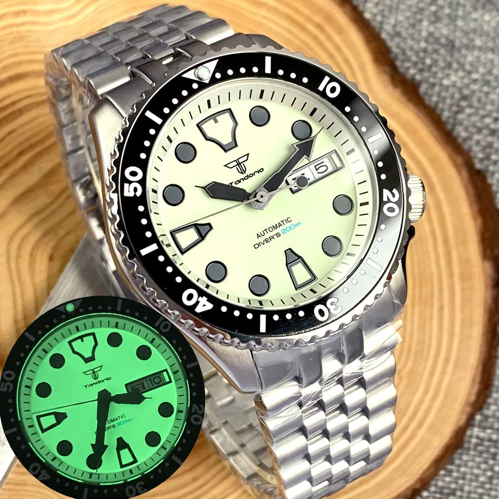 41mm Tandorio Mechanical Automatic Watch For Men 20ATM Swim Beige Dial Japan NH36A Steel Bracelet Sapphire Crystal reloj hombre