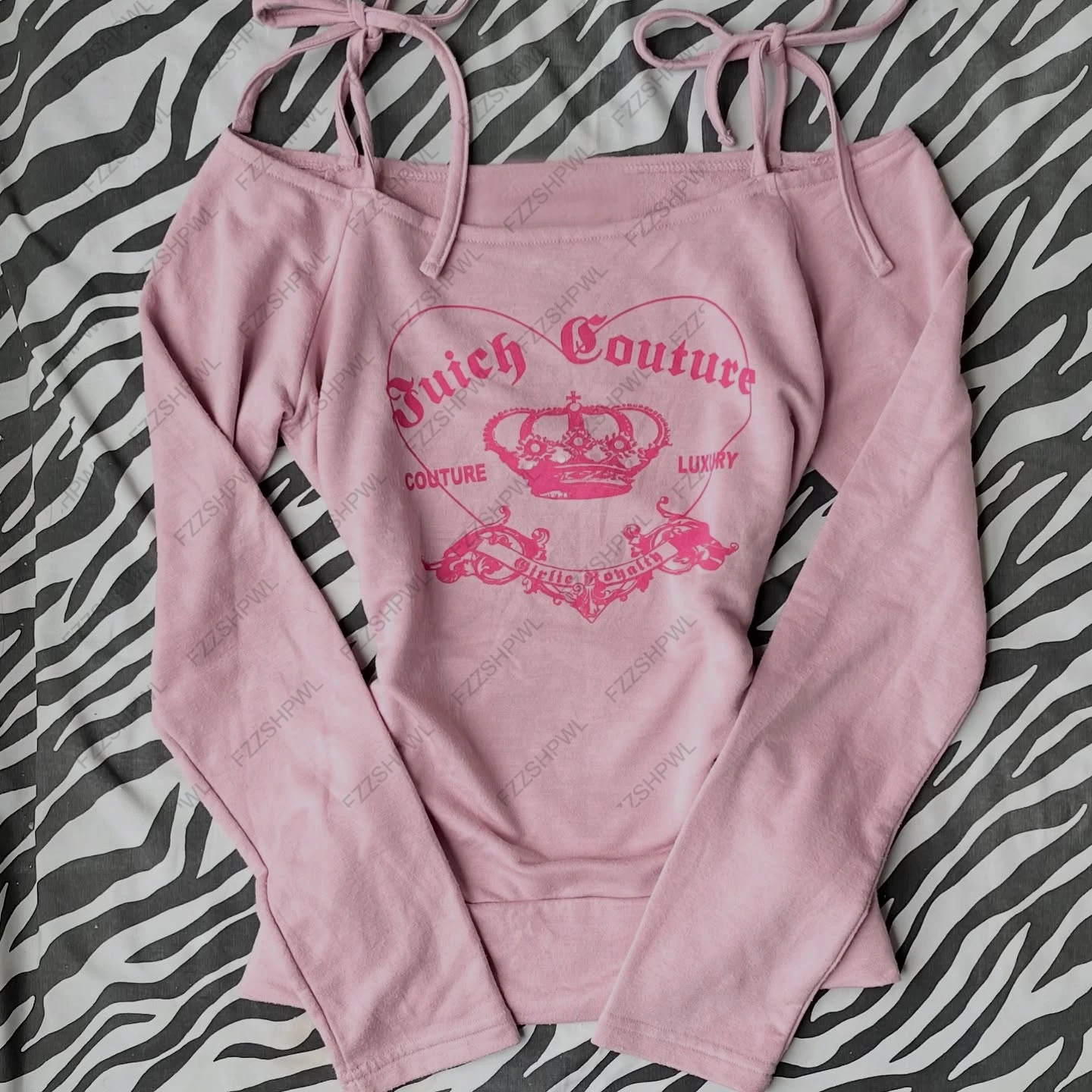 Pink cartoon letter printed long-sleeved shirt slim fashionable aesthetic Harajuku cool girl Autumn and Winter Y2K Streetwear 2