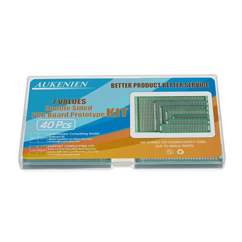 AUKENIEN 7 값 40pcs 양면 PCB 키트 2x8 3x7 4x6 5x7 6x8 7x9 8x12 Arduino DIY 납땜용 프로토타입 보드