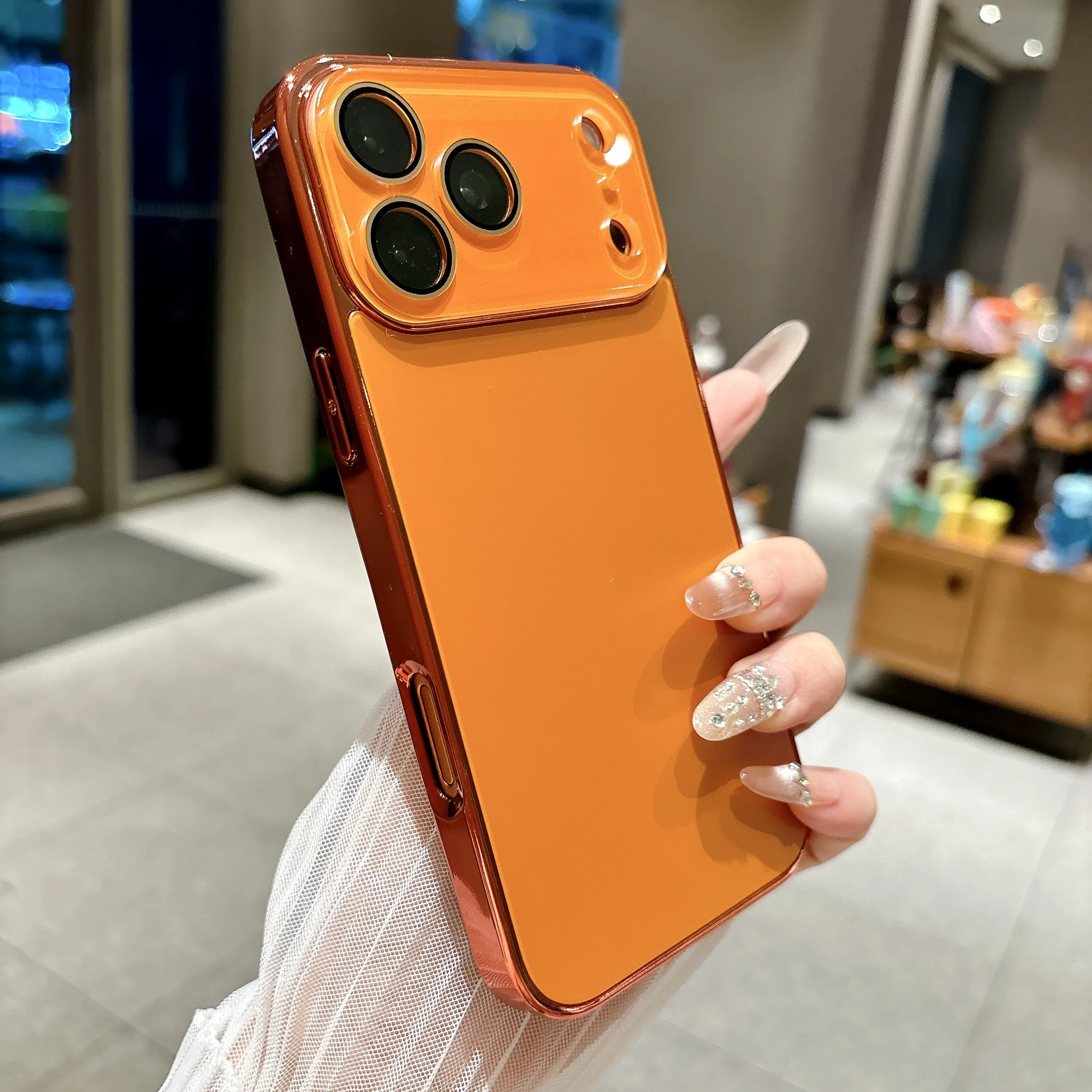 Glass Lens Film Protection Matte Shockproof Case with Plated Frame