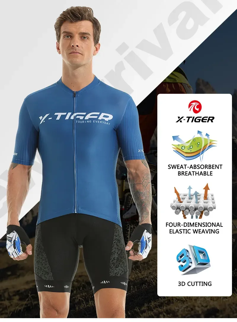 X-TIGER Men's Cycling Jerseys SPF 50+ Slim Fit Short Sleeve
