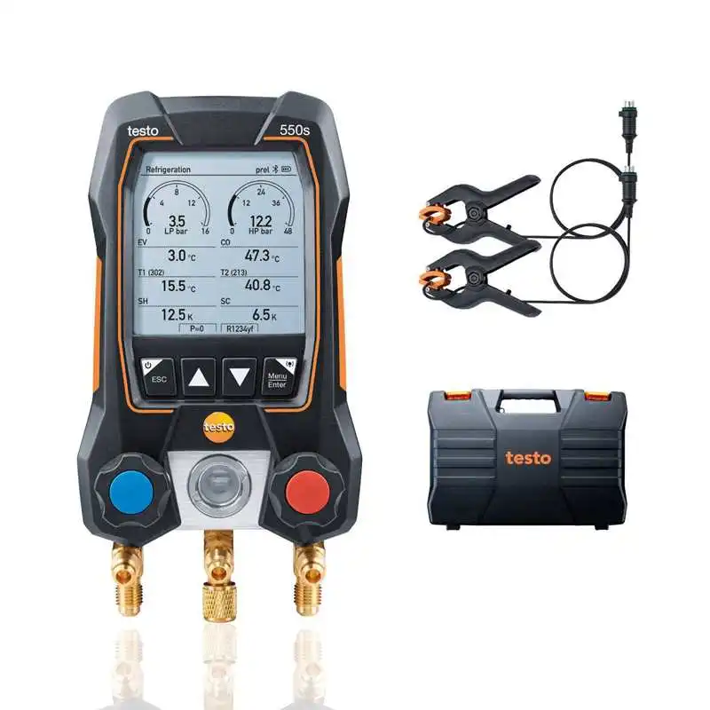 Testo 550S 디지털 매니폴드 게이지, 냉각 공기 압력 게이지, 냉매 매니폴드 게이지 세트, 클램프 프로브 0564 5501, 2 개