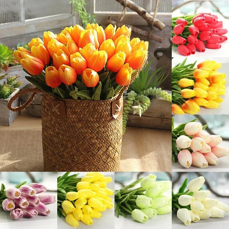 Silicone Artificial Tulips Fake Flowers for Home Decor Wedding Bouquets Bridal Party Centerpieces, and Elegant Interior Design
