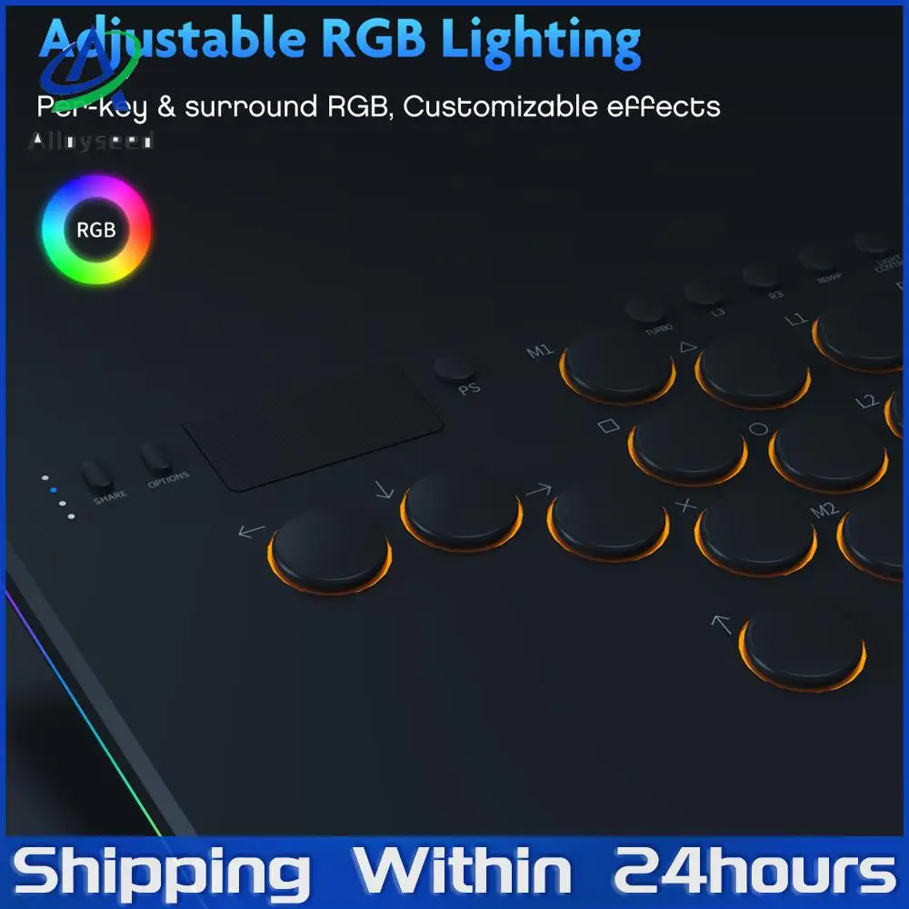 14키 올버튼 아케이드 컨트롤러(RGB 블랙 파이팅 게임 키보드 포함)는 스위치/PS4/PC 게임용 핫스왑을 지원합니다.