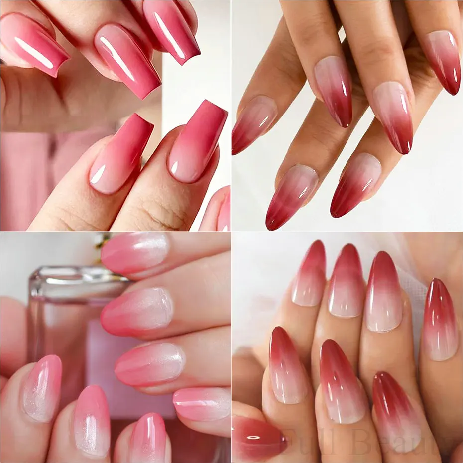 Radiant Red Geometric Gradient Nail Art