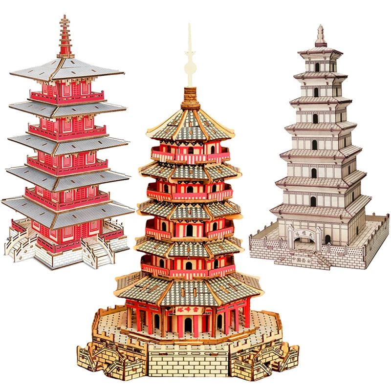 Fai Da Te 3D Jigsaw Leifeng Pagoda Puzzle In Legno Wenchang Tower Building Model Game Assembly Constructor Toys For Children Gift