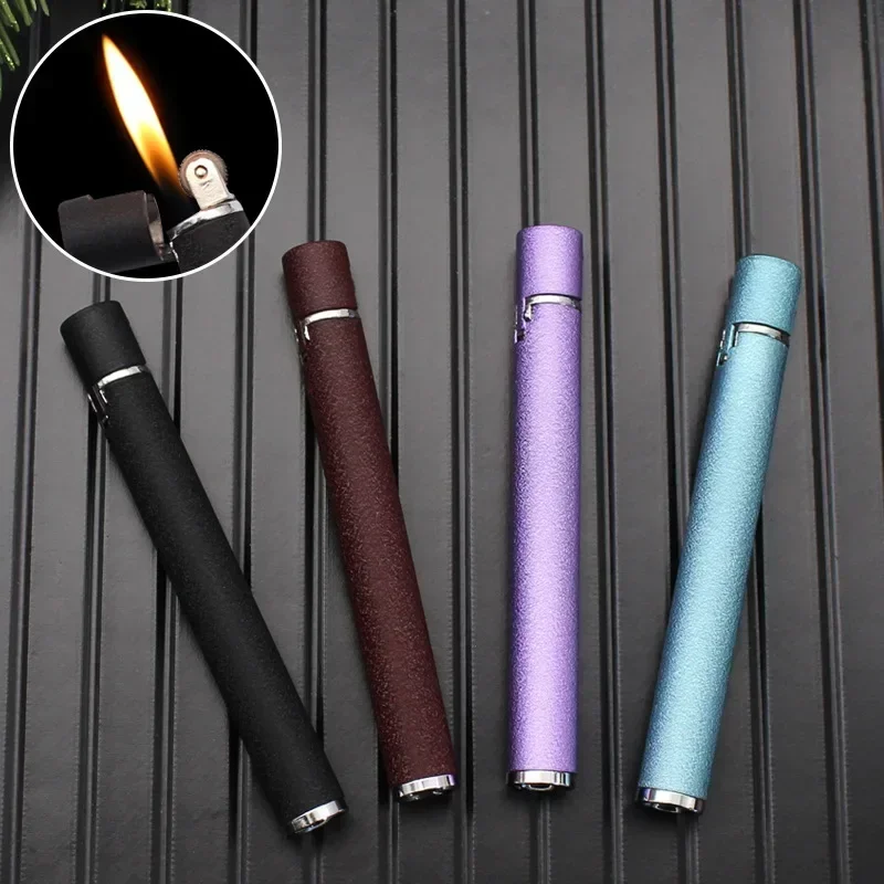 Creativity Metal Cigarette Shaped Lighters Free Grinding Wheel Pocket Mini Compact Flashlight Lighter Outdoor Butane Gas Lighter 5