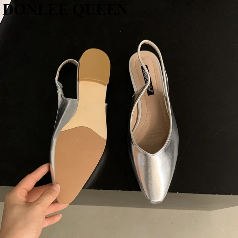 Fashion Pointed Toe Flats Shoes Women Slingback Sandals Elegant