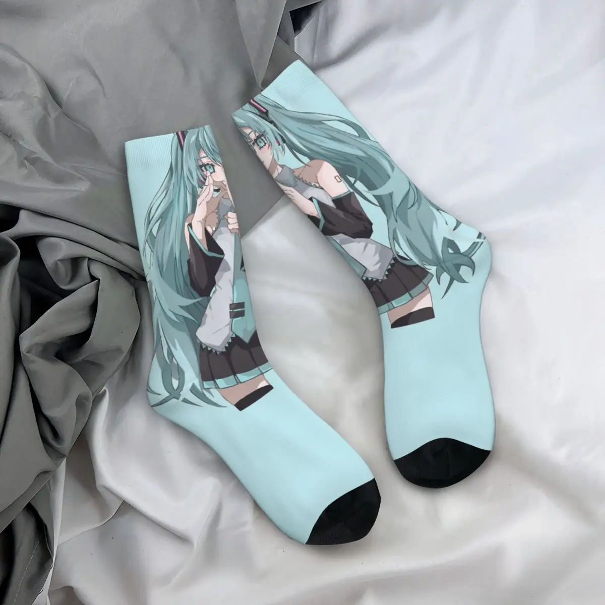 남성용 재미 있은 미친 양말 Hatsuno SchoolGirl E 힙합 빈티지 사쿠라 MIKU 해피 품질 패턴 인쇄 된 소년 승무원 양말