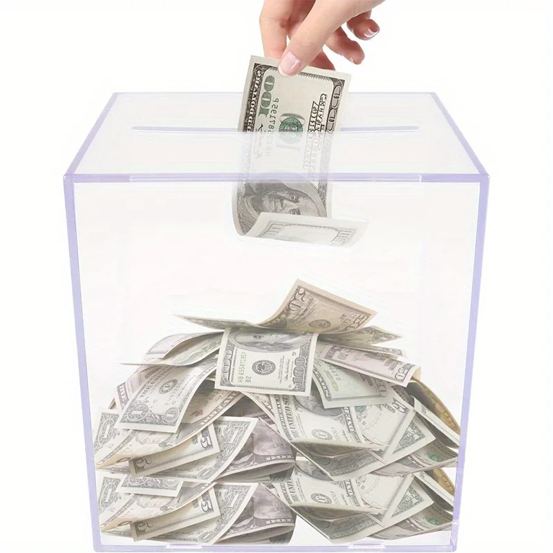 Square Transparent Acrylic Piggy Bank Clear Hard Plastic Coin Bank Money Box Cash Collector Container One-Way Saving piggy bank,coin bank