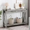 Farmhouse entrance table, grey control table with rattan drawers, 43 "sofa table with storage 1