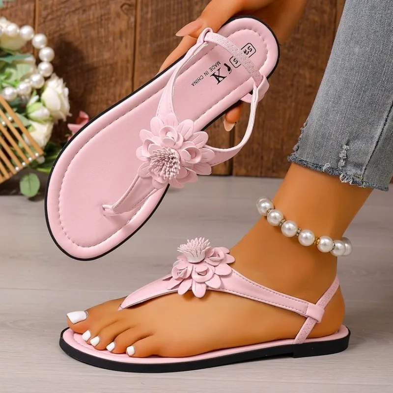 Summer New Arrival Women's Sandals, White Flat Roman Shoes With Sparkle Flowers For An Elegant And Stunning Look_vogvips.com