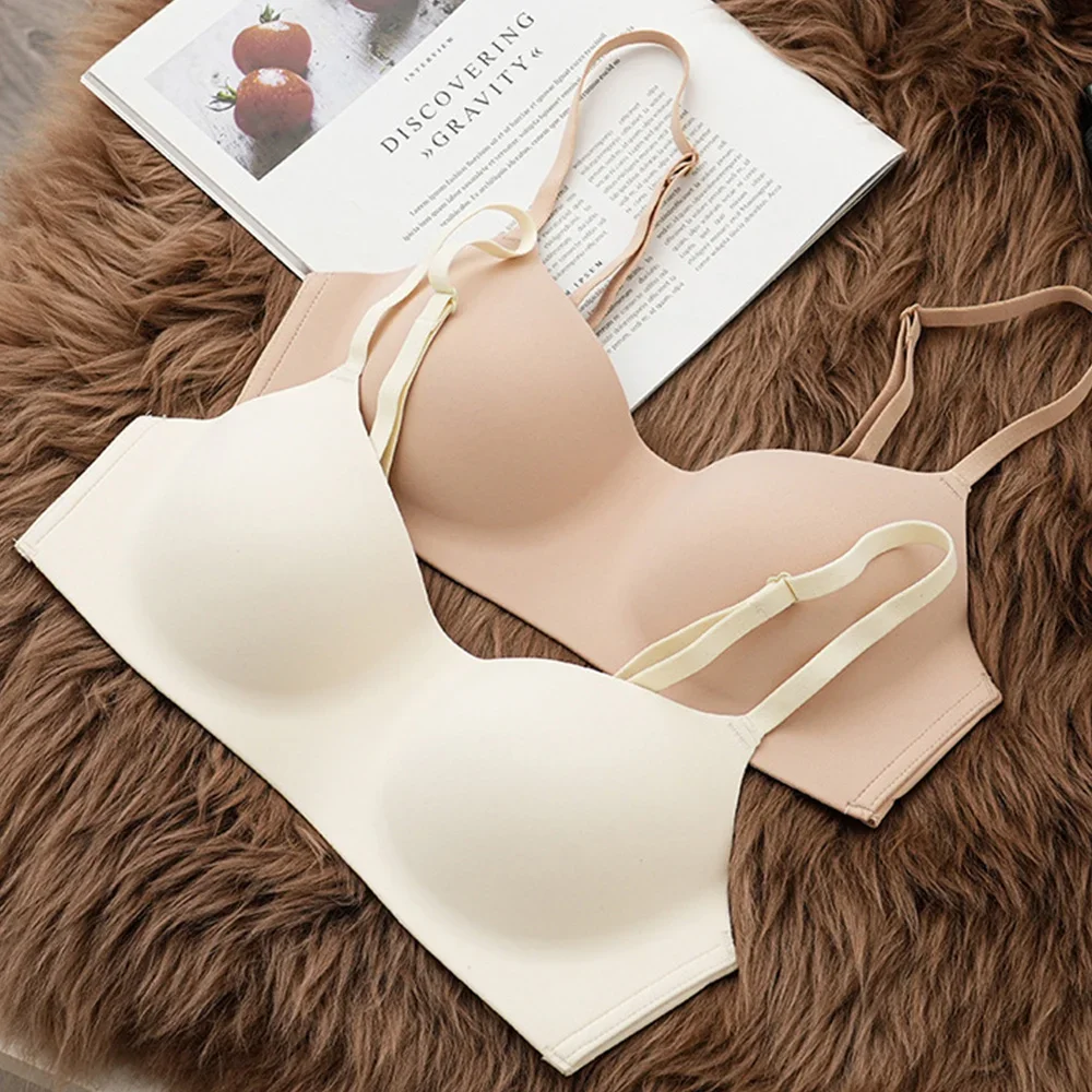 

Women Seamless Bra Super Push Up Lingerie Brassiere Support Non-Wire Solid Color Wire Free Thin Comfort One-piece Type Bra