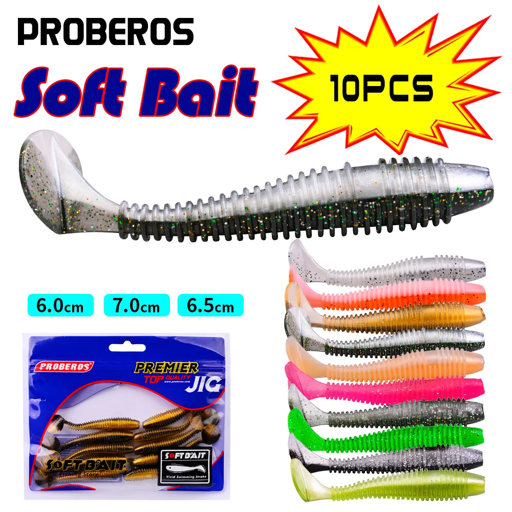 

PROBEROS 10Pcs Fishing Soft Lures 60-70-75mm Silicone Shad Baits Swimbait Wobblers Artificial Softbait Lures For Trout Catfish