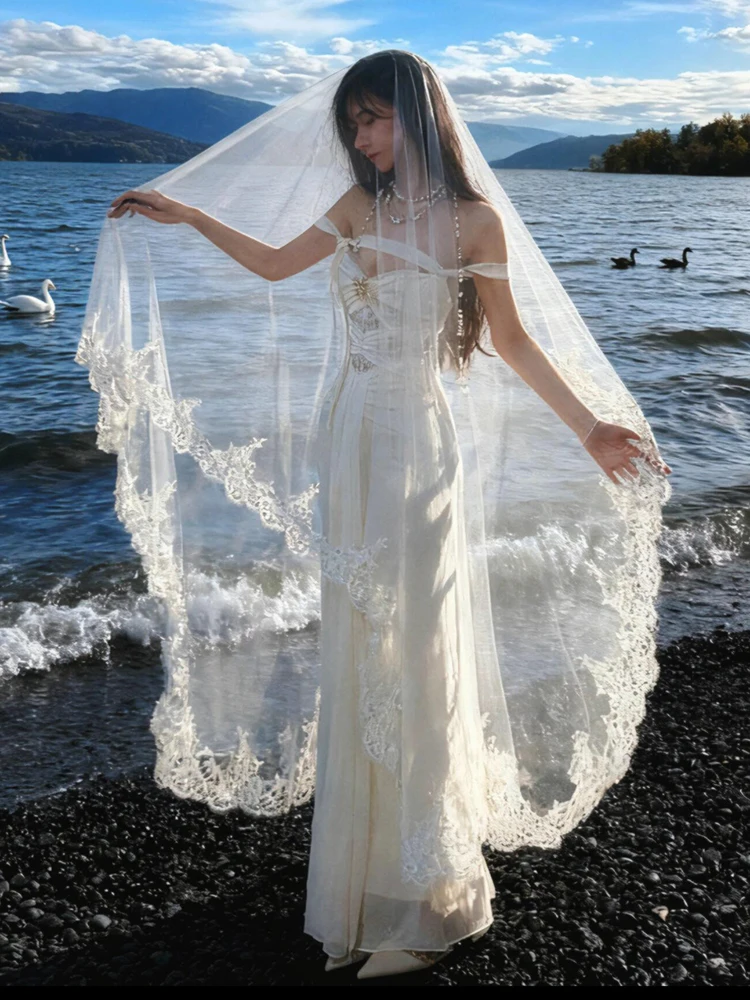 REDDACHiC Grecian White Maxi Dress Cathedral Wedding Veil Lace Off Shoulder  Shirred Corset Mermaid Long Gown Fairy Woman Clothes - AliExpress 200000345