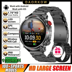 Military Smartwatch for Men with Ultra Durable Battery, Waterproof Design, HD Calling, 100+ Sport Modes & LED Flashlight (Black steel strip)