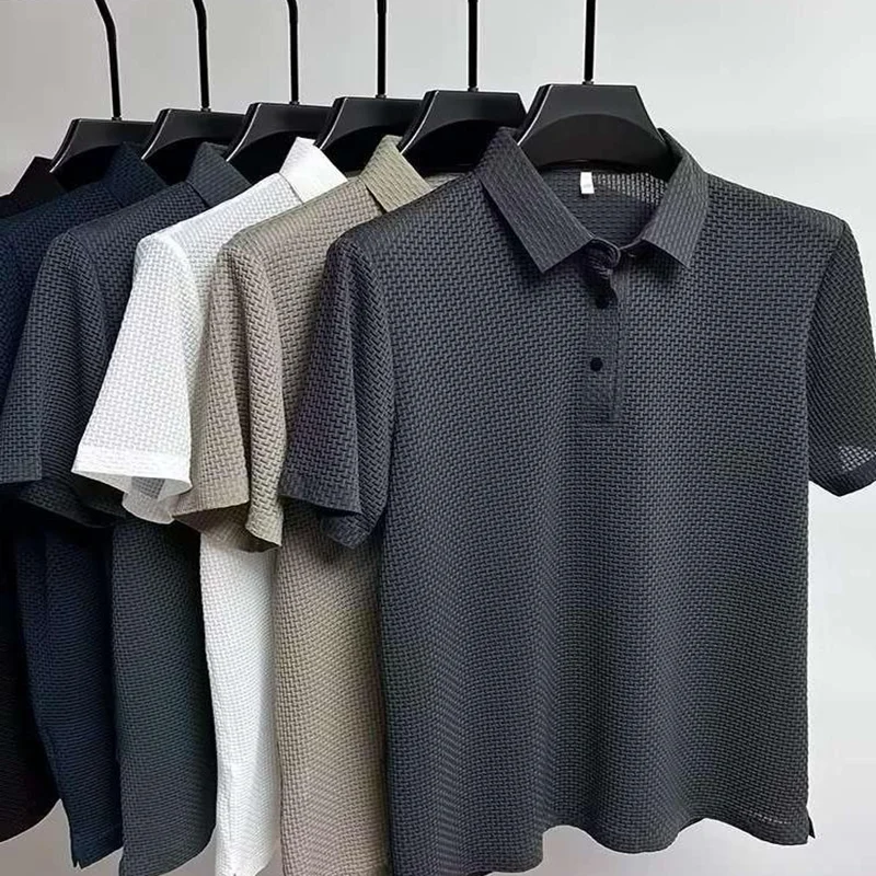 Men's Top Summer Mesh Short Sleeved T-shirt Men's Shirt Collar Polo Shirt Half Sleeved Clothing