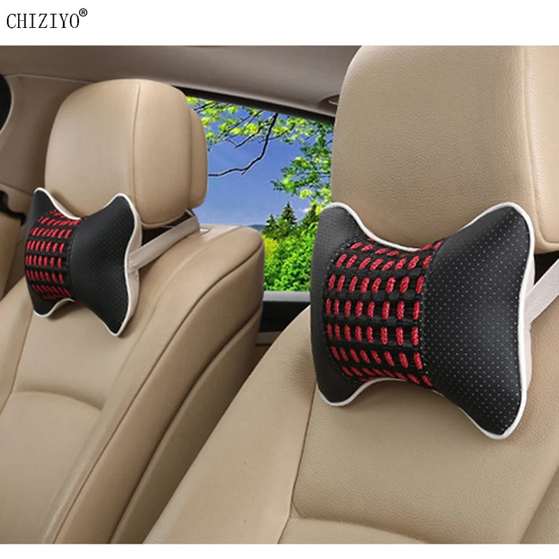 2Pcs Universal Car Seat Headrest Neck Rest Breathable PU Leather Travel Pillows 