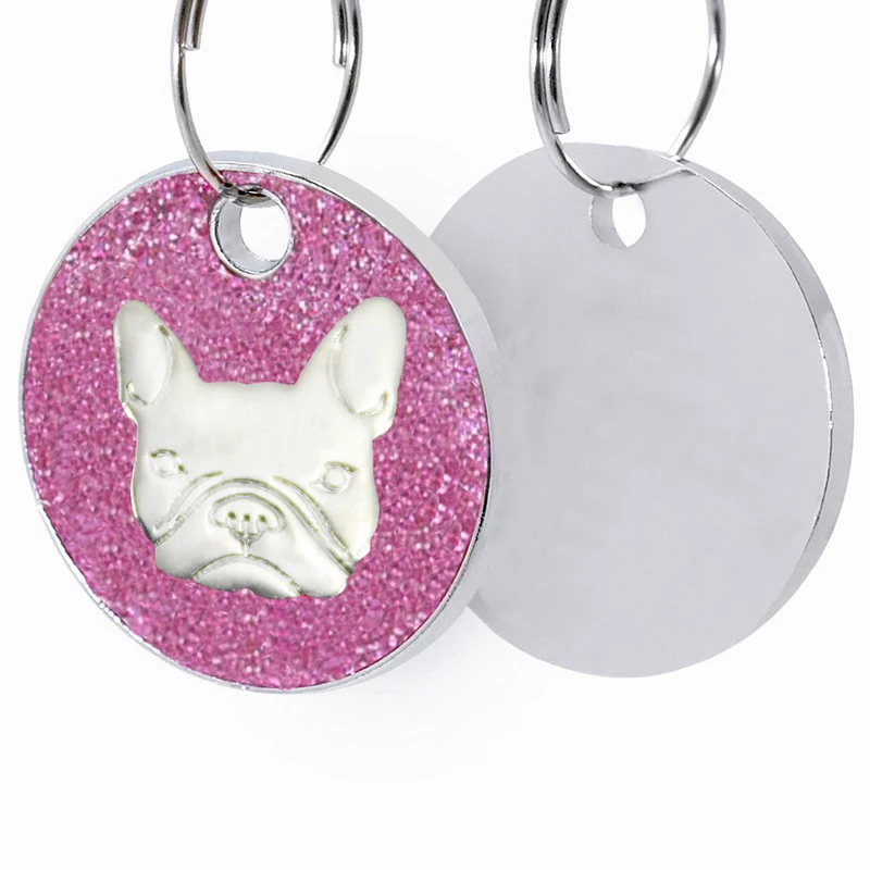 French Bulldog Bell Colorful Glitter Dog Identity Tag Personalized Anti-lost Collar Engraving Pet Name Cat Accessories