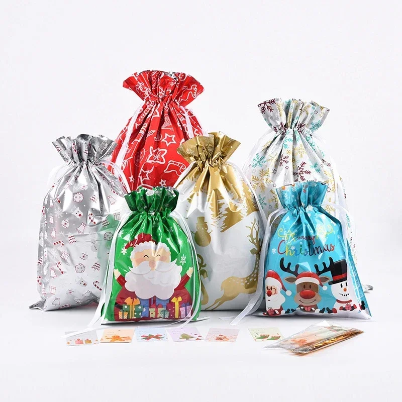 Christmas Gift Bag Pouches Extra Large New Year Gift Candy Bags Laser Printing for Christmas Package Decoration PE Xmas Bag