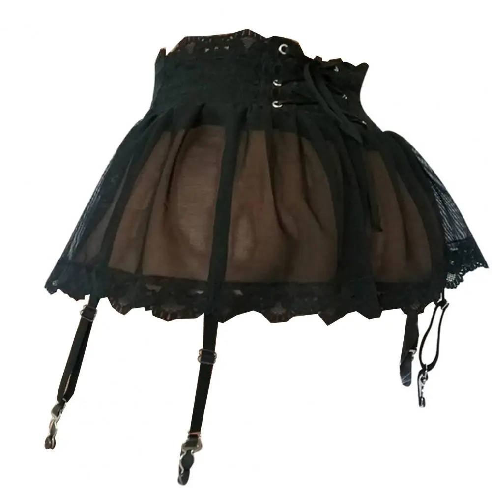 Women Skirt Sexy Mesh Adjustable Garter Belt Four-breasted Bandage Perspective Lace for Valentine's day